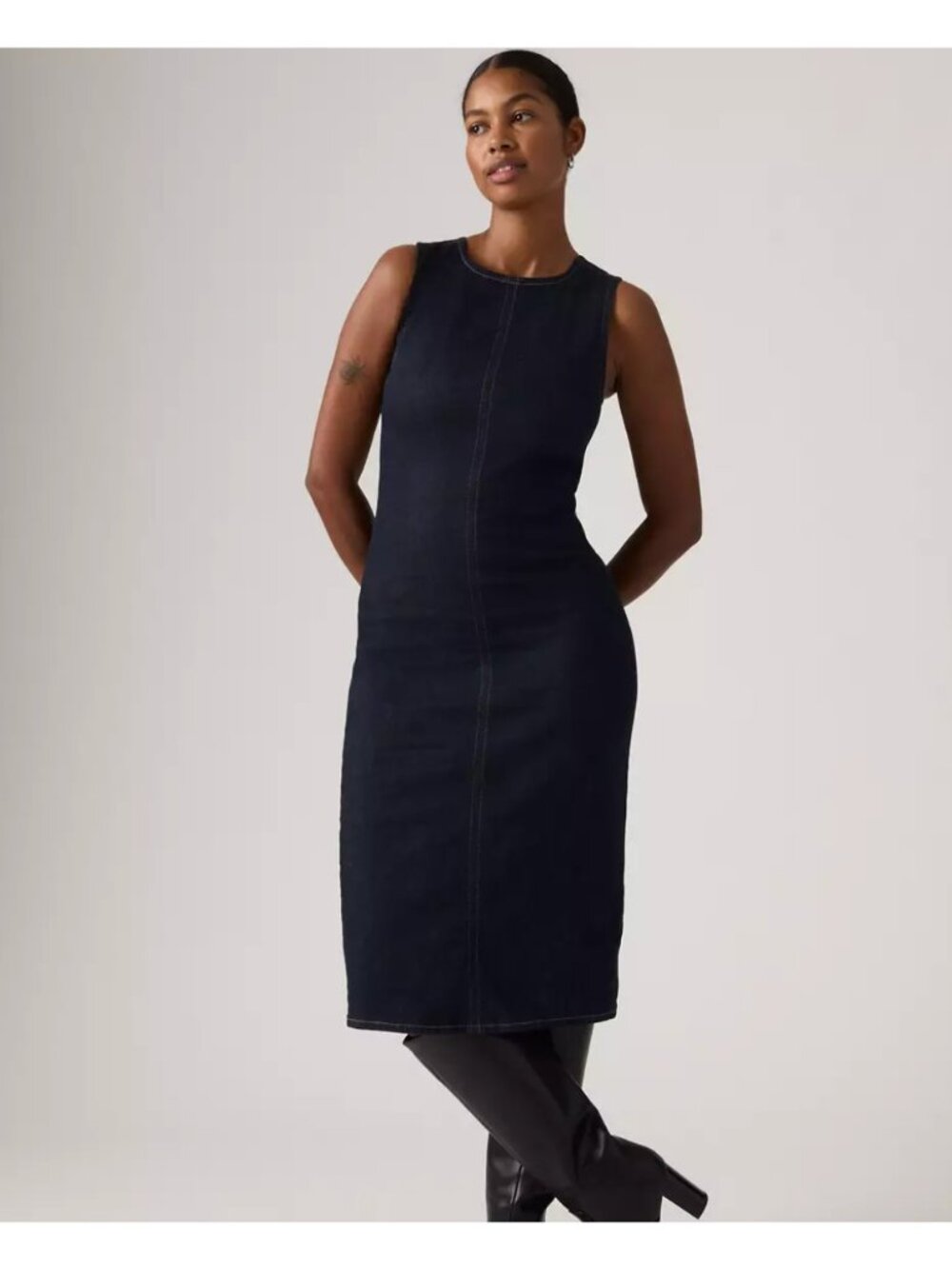 New Levi's M Denim Column Midi Dress Fem Fatale Dark Wash Size Medium